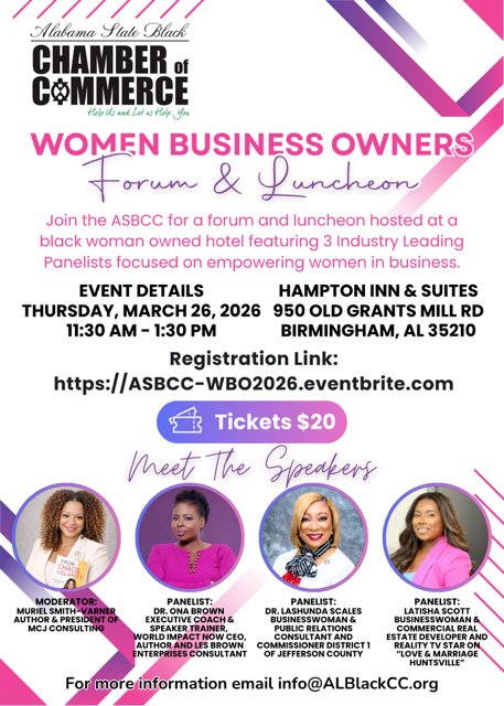 Women Business Owners Forum and Luncheon March 26 2026 Hampton Inn Birmingham Tickets $20